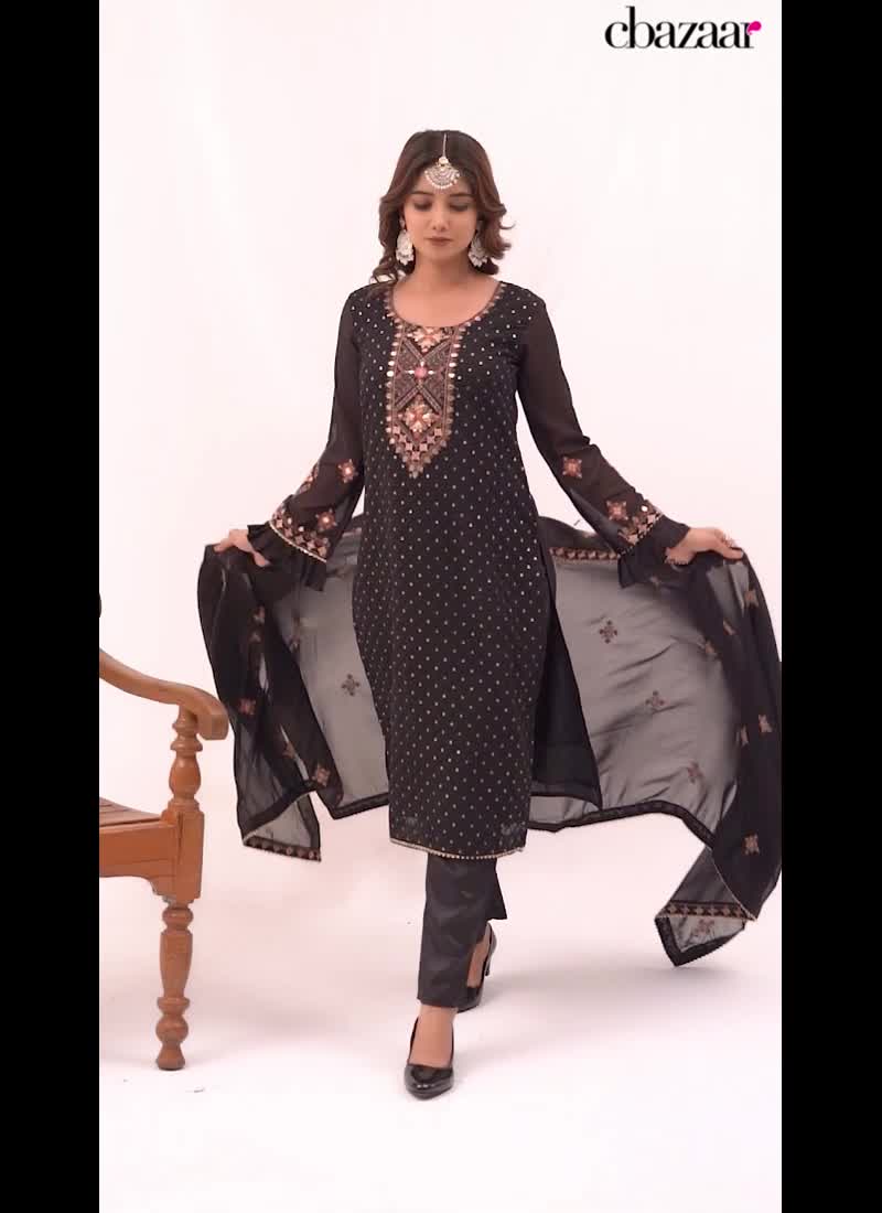 Embroidered Black Faux Georgette Pakistani Suit Party Wear