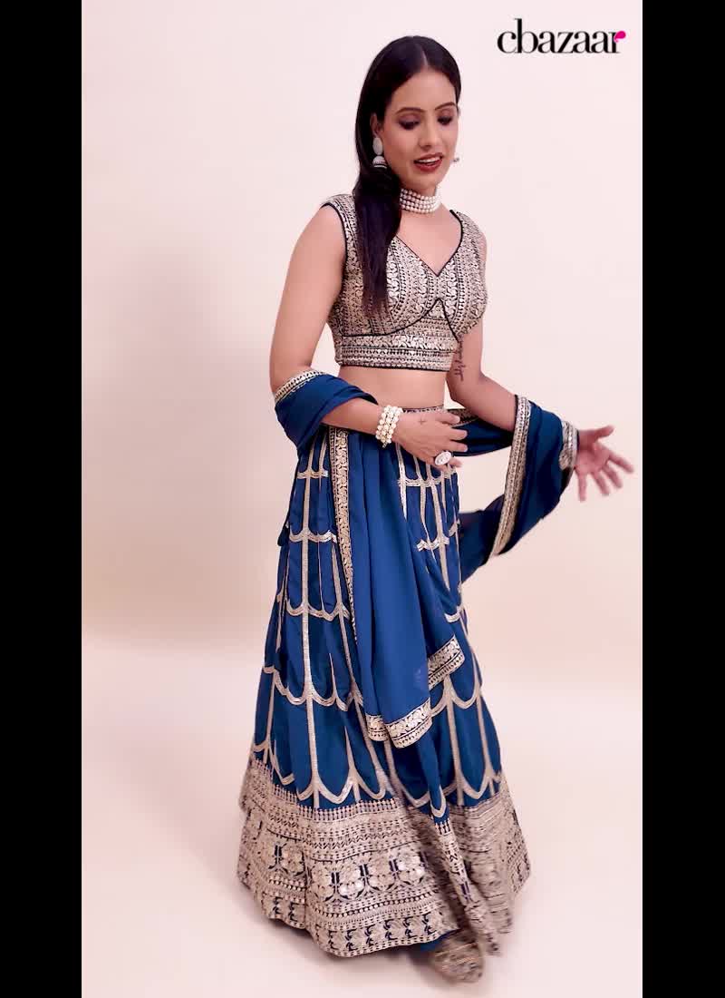 Embroidered Sequins Lehenga In Blue Faux Georgette With Choli And Dupatta Party Wear