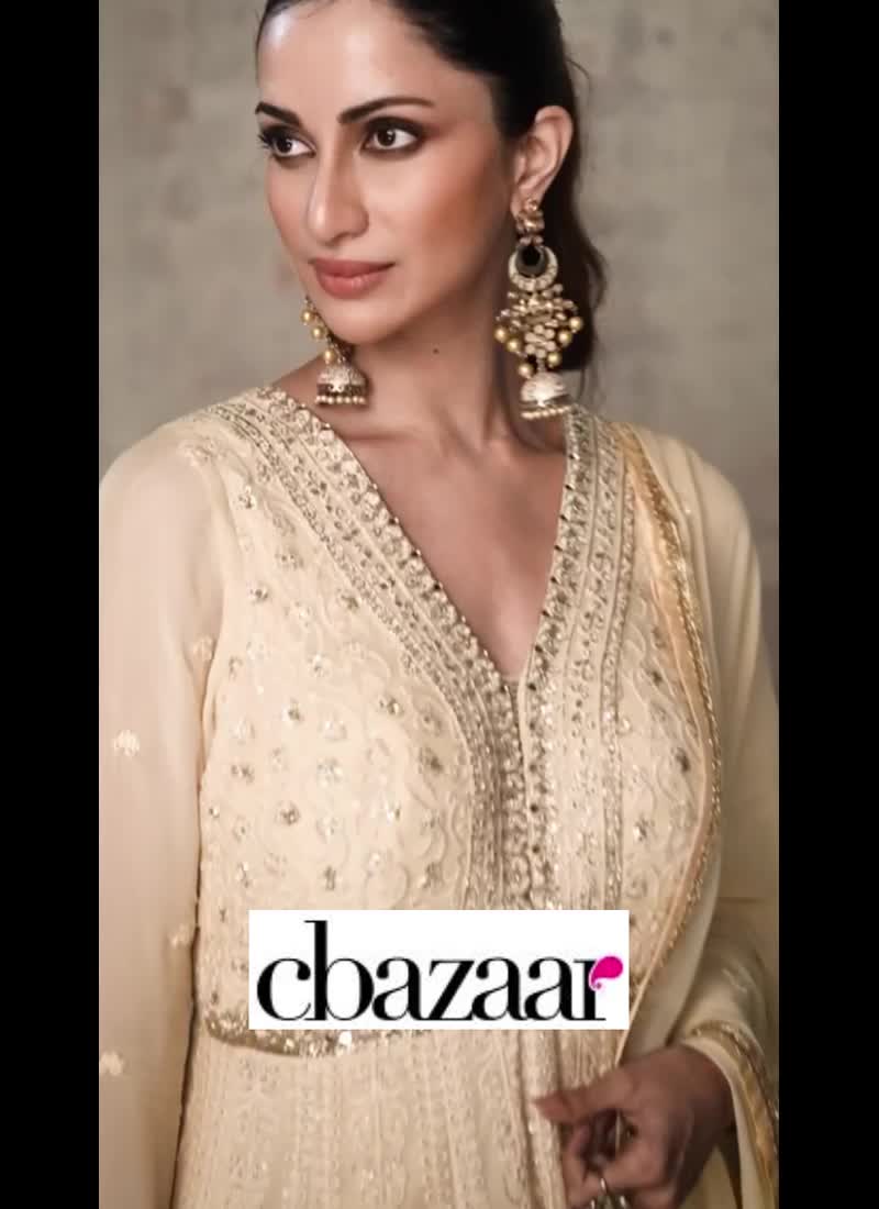 Ethnic Embroidered Mirror Work Sequins Anarkali Gown Party Wear