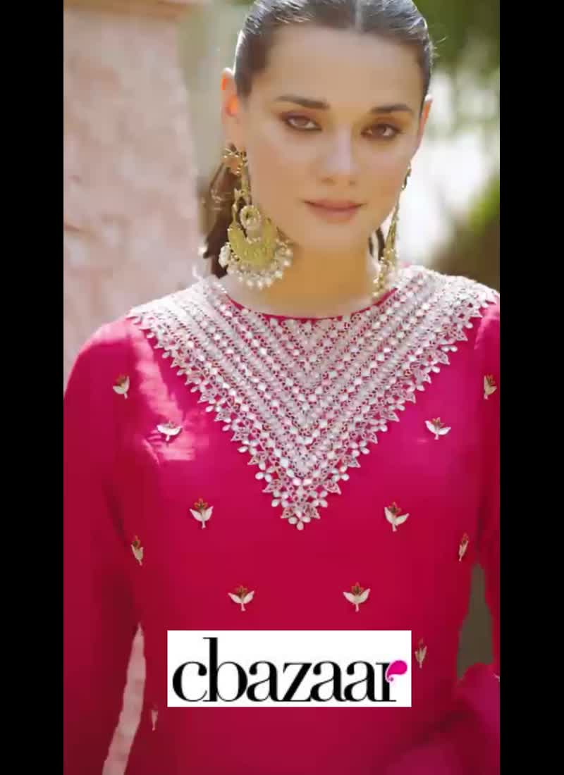 Faux Chinnon Embroidered Palazzo Suit Party Wear