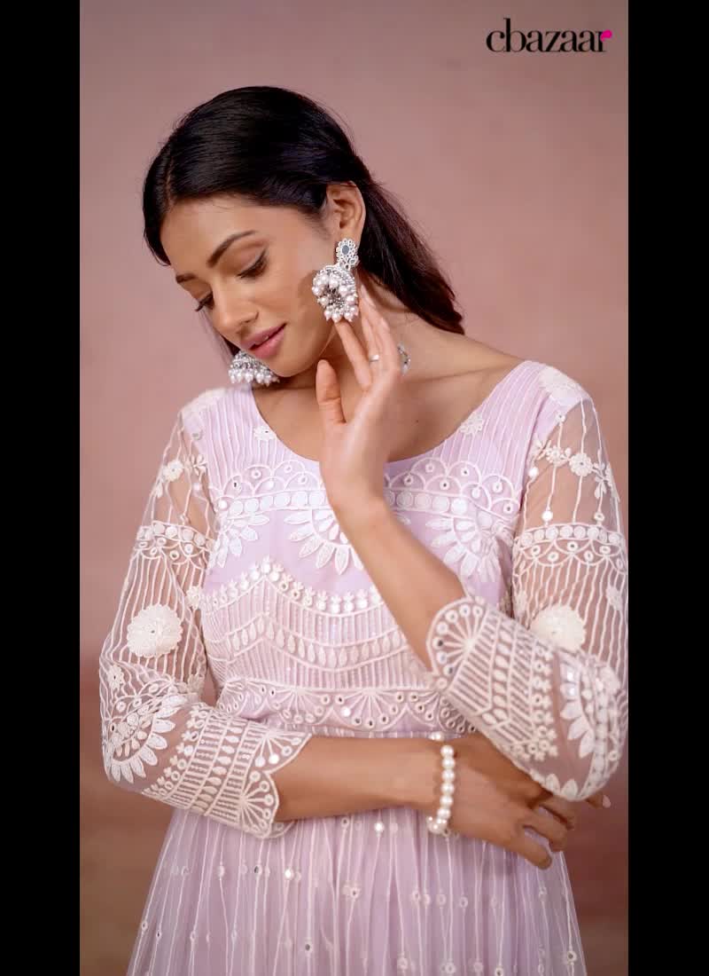 Gorgeous Anarkali Gown In Pink Net Embroidered Party Wear