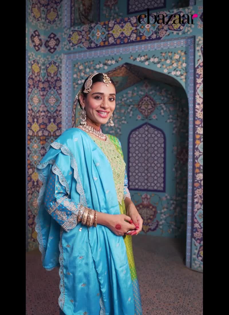 Graceful Sky Blue Viscose Bandhini Print Zari Sequins Straight Pant Suit Festive Wear