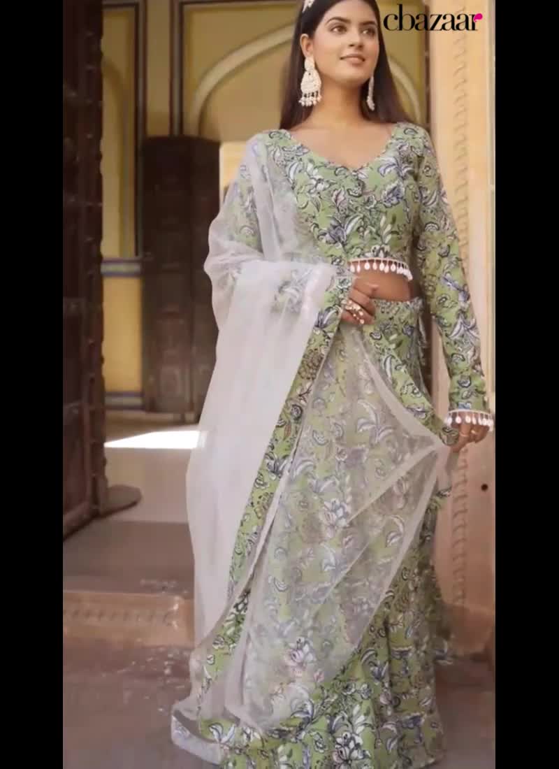 Green Art Silk Printed A Line Lehenga Party Wear