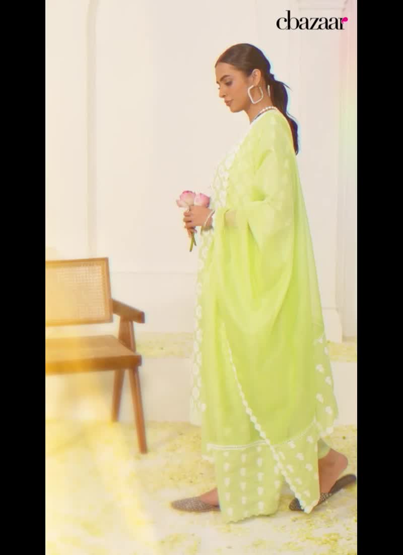 Green Cotton Embroidered Straight Pant Suit With Dupatta For Indian Women Party Wear