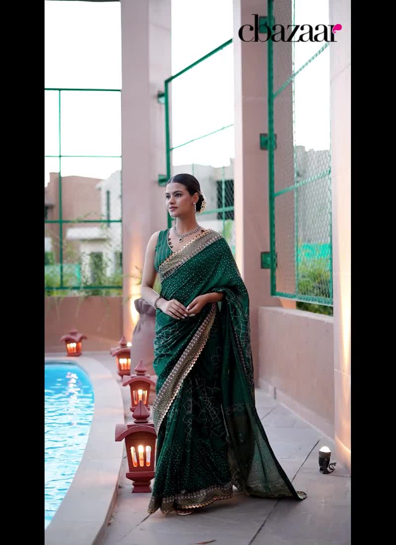 Green Cotton Zari Woven Foil Print Saree Festive Wear