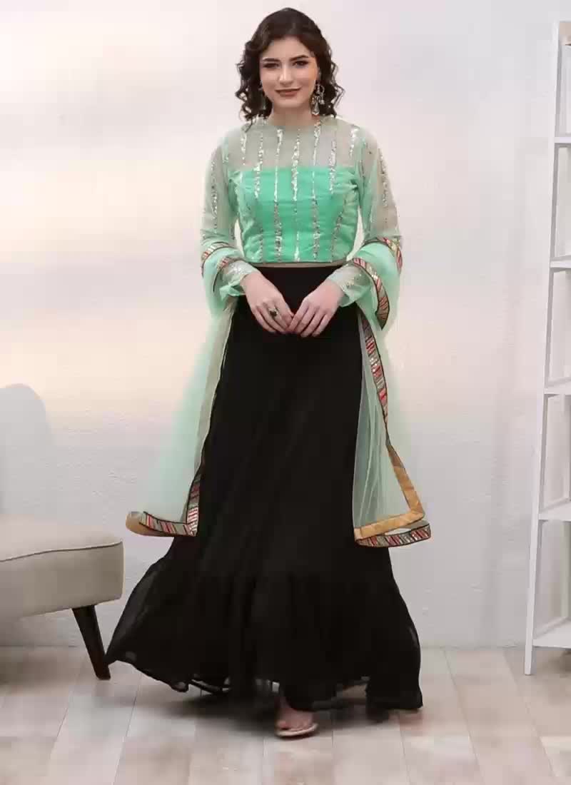 Green Embroidered Floor Length Lehenga Set Party Wear