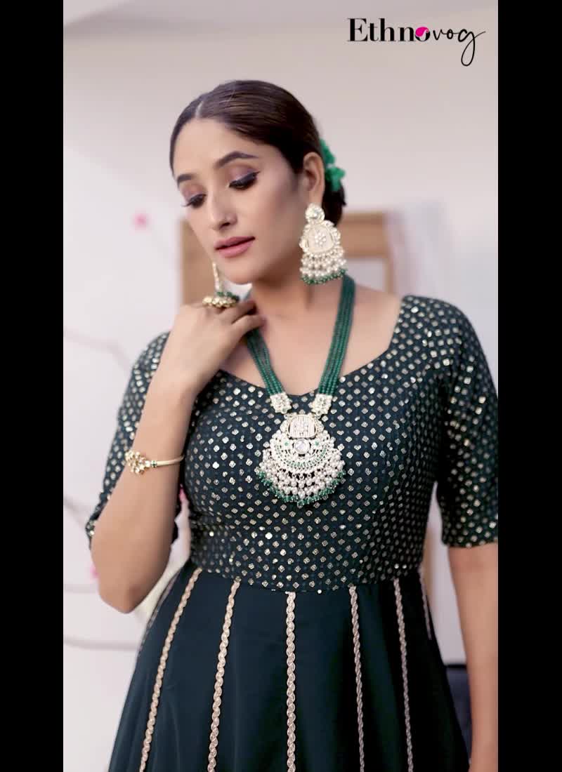 Green Embroidered Georgette Kali Gown Festive Wear