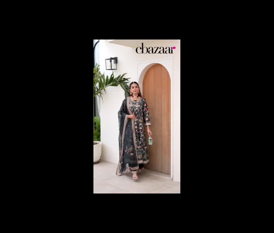 Green Jam Silk Digital Foil Print Anarkali Suit Festive Wear