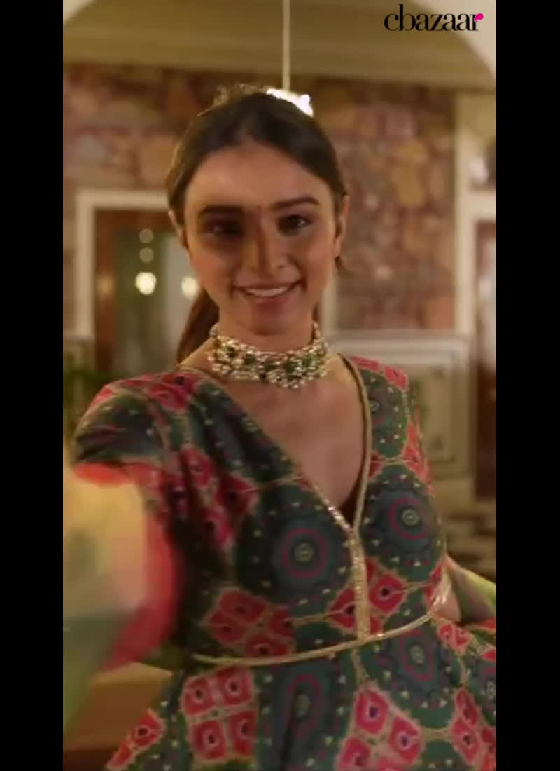 Green Muslin Digital Printed Anarkali Suit Party Wear