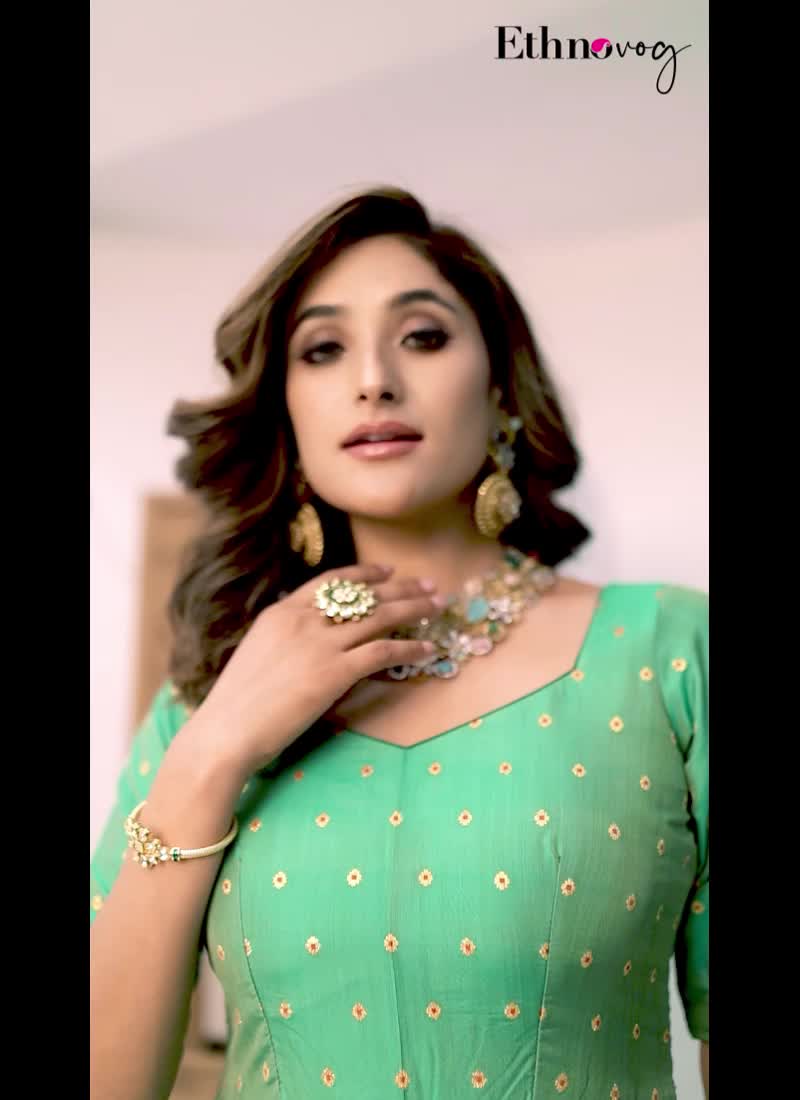 Green Taffeta Gown Festive Wear