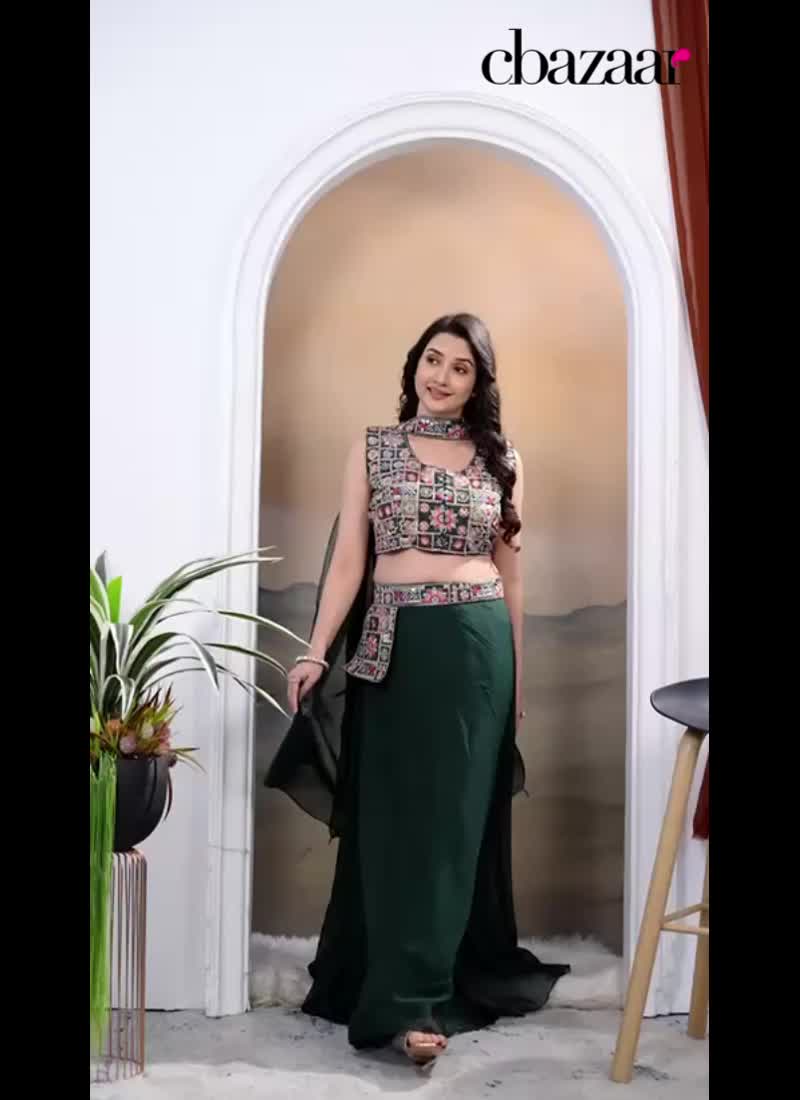 Green Teby Silk Embroidered Sequins Lehenga Festive Wear