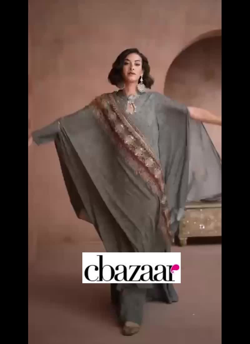 Grey Faux Georgette Digital Print Indowestern Sets and Suits Party Wear