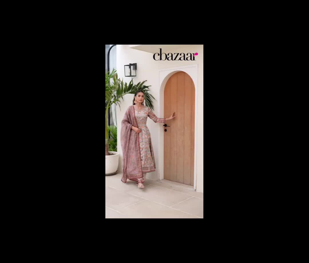 Grey Jam Silk Digital Foil Print Anarkali Suit Festive Wear