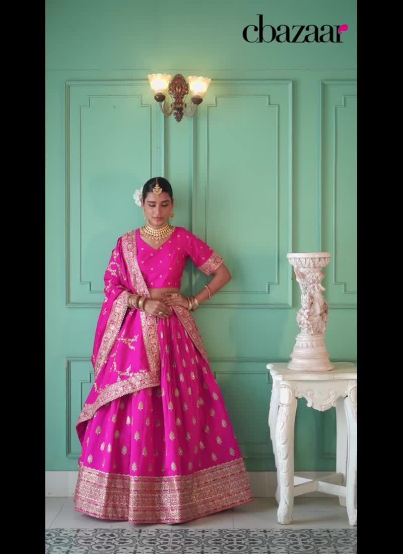 Hot Pink Silk Embroidered Sequins Stunning Lehenga Wedding Wear