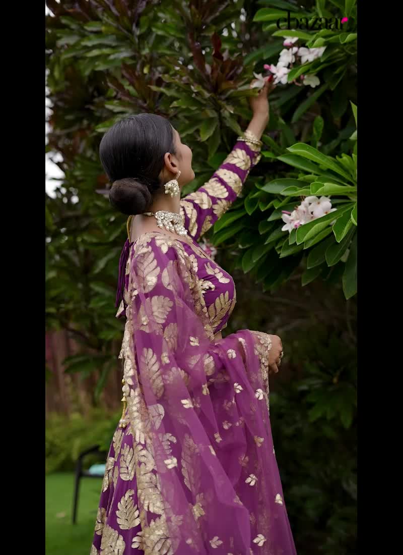 Indian Wedding Umbrella Lehenga In Purple Georgette Zari Embroidered Sequins Wedding Wear