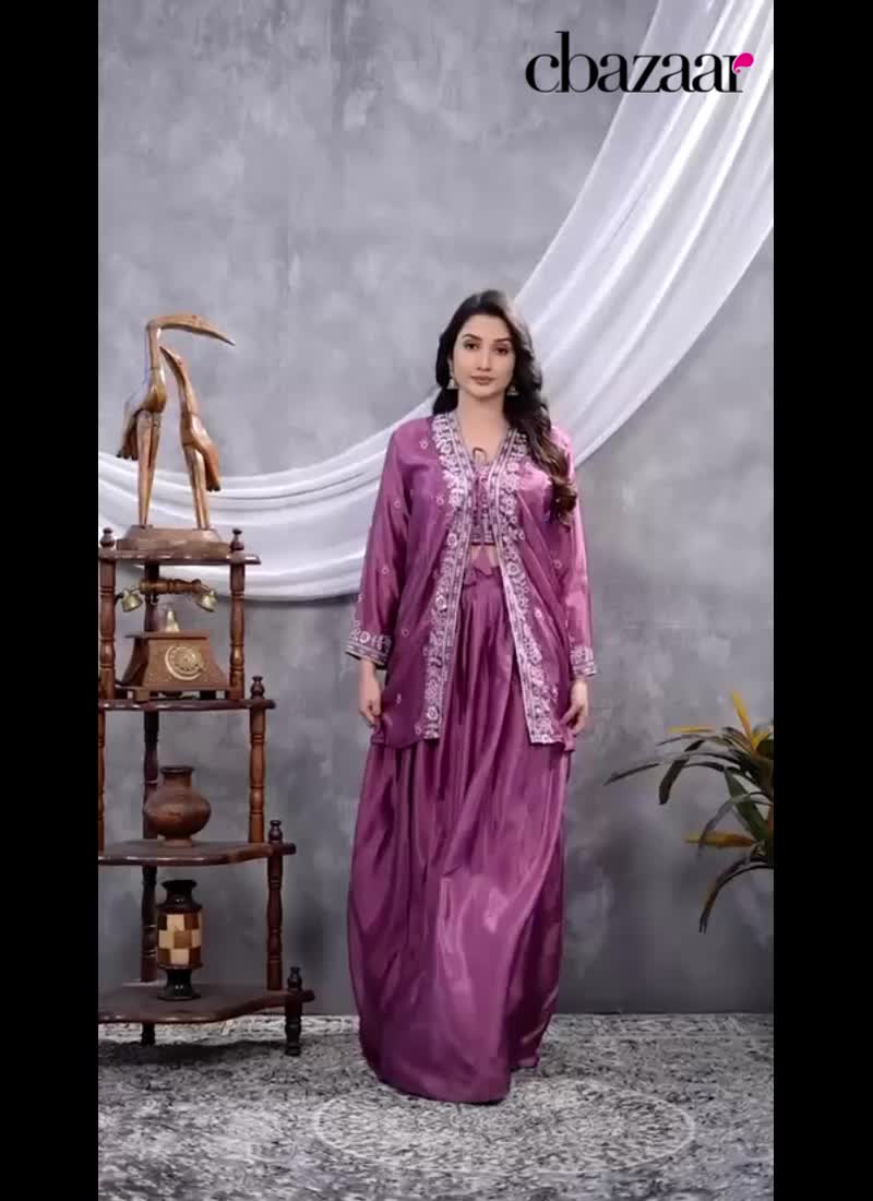 Lavender Chinon Silk Embroidered Sequins Jacket Lehenga Festive Wear