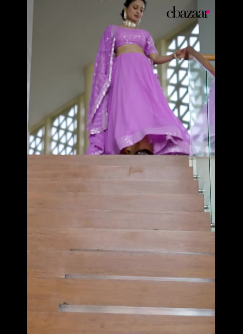Lavender Faux Georgette Embroidered Sequins A Line Lehenga With Matching Choli And Dupatta Wedding Wear