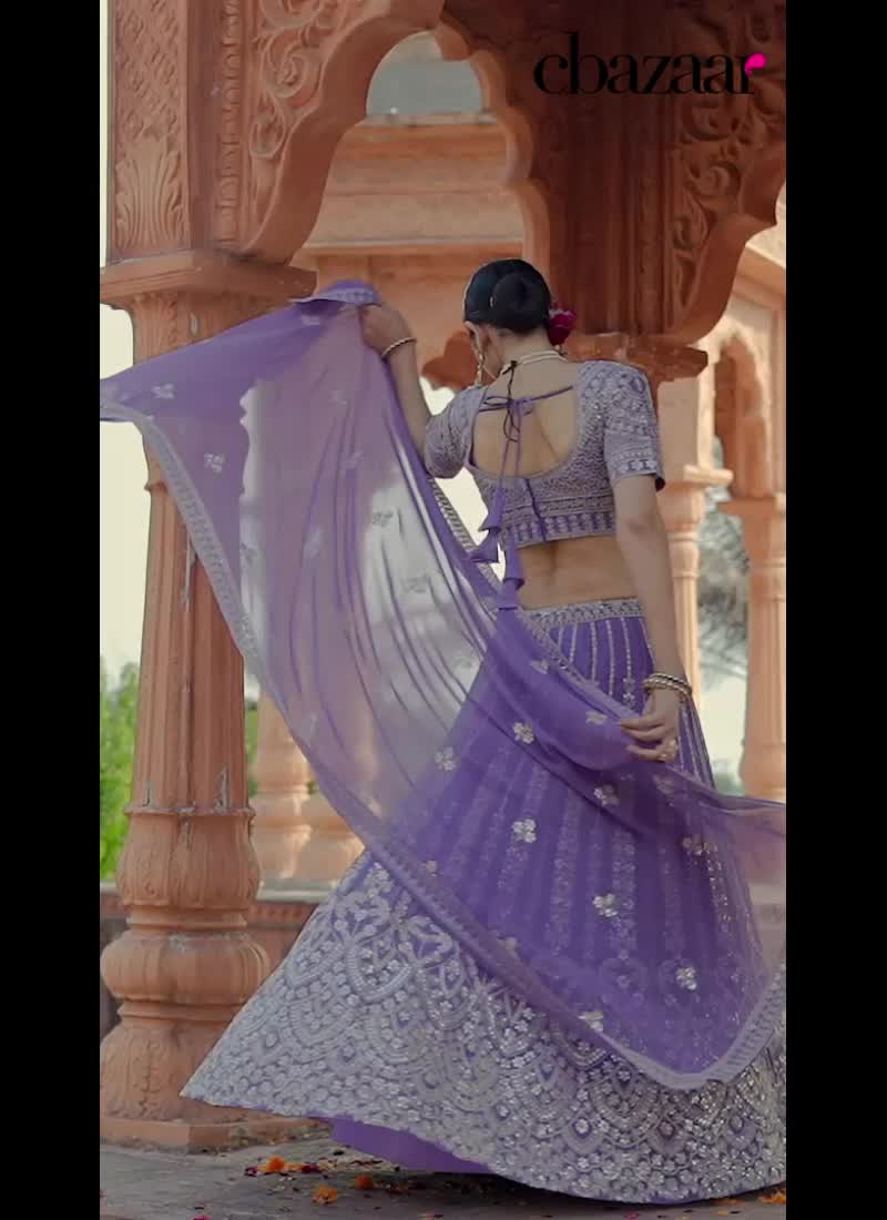 Lavender Faux Georgette Embroidered Sequins Stunning Lehenga Wedding Wear