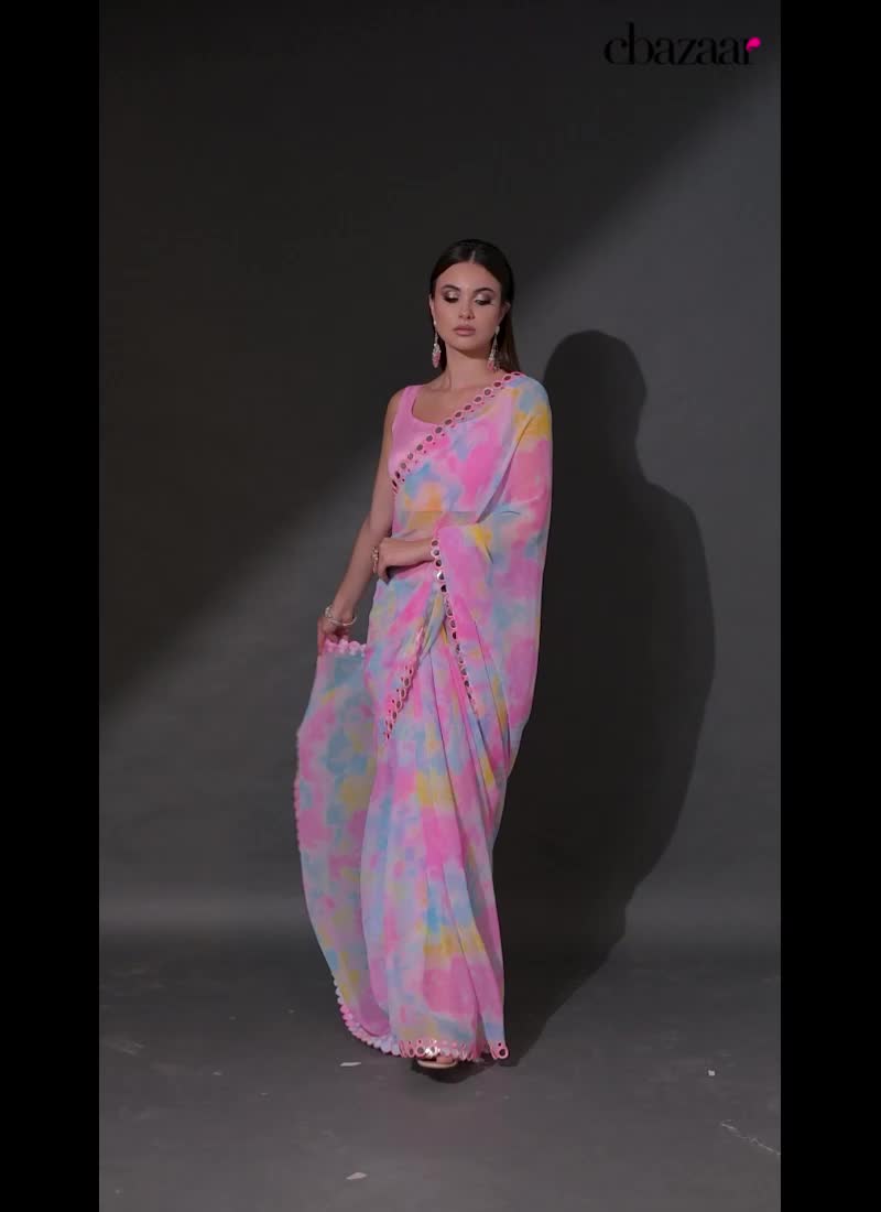 Lavender Faux Georgette Printed Saree For Women After Six Wear
