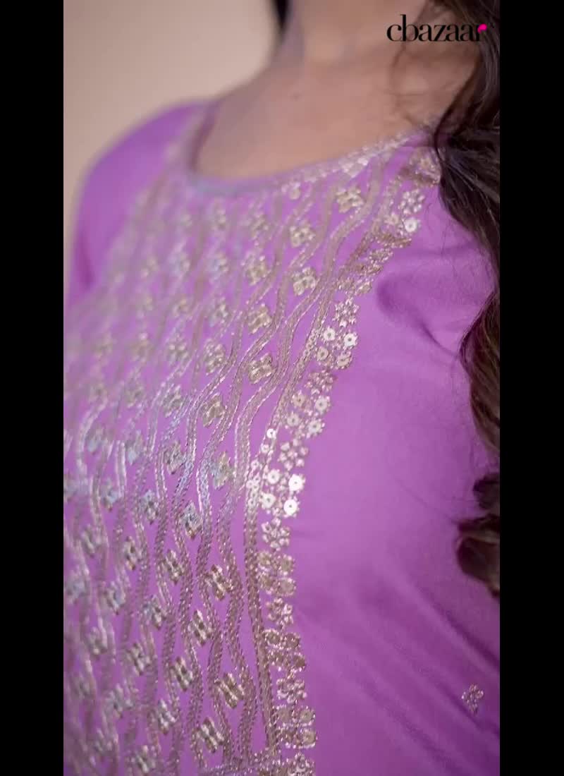 Lavender Rayon Embroidered Sequins Straight Pant Suit With Dupatta For Women Party Wear