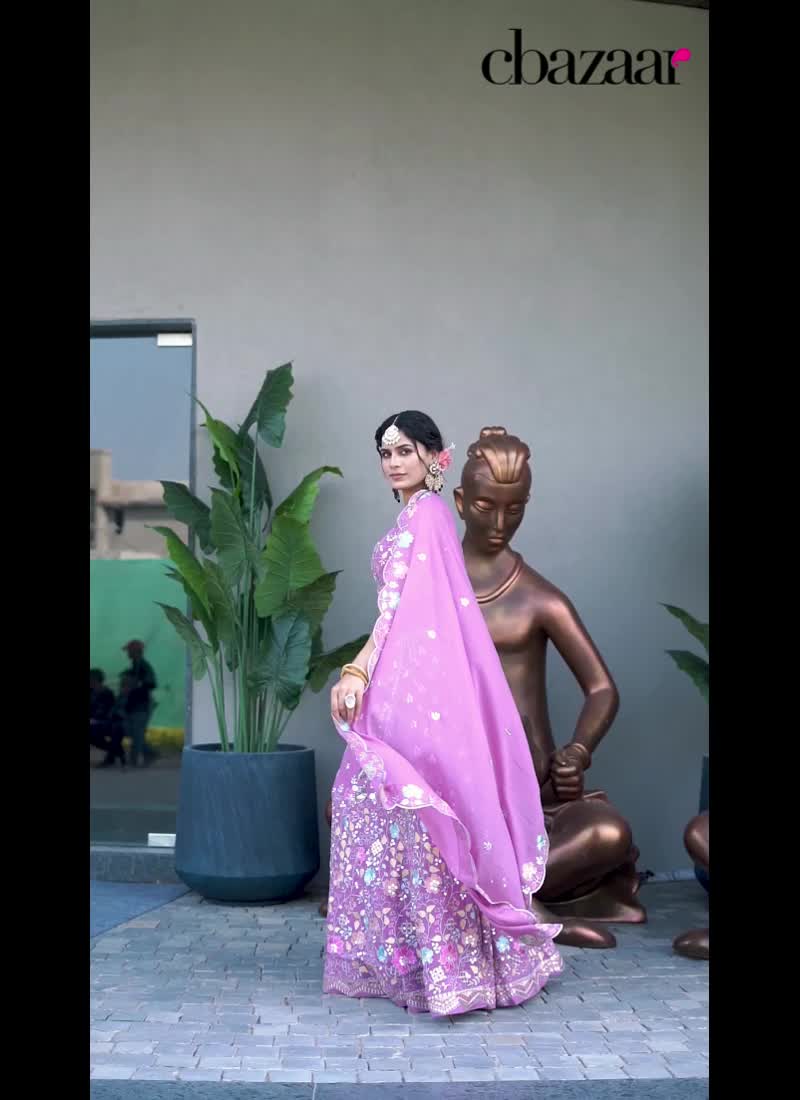 Lavender Silk Embroidered Sequins Radiant Lehenga Wedding Wear