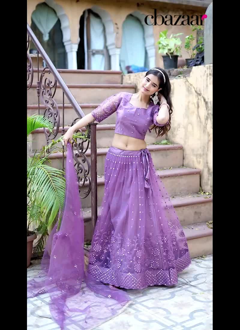 Lavender Soft Net Sequins Embroidered Lehenga Festive Wear