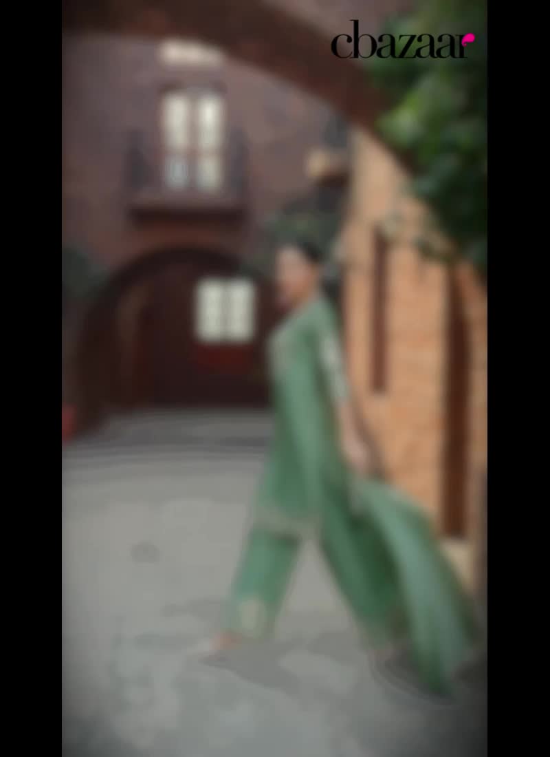 Light Green Chinon Silk Embroidered Sequins Straight Pant Suit Festive Wear