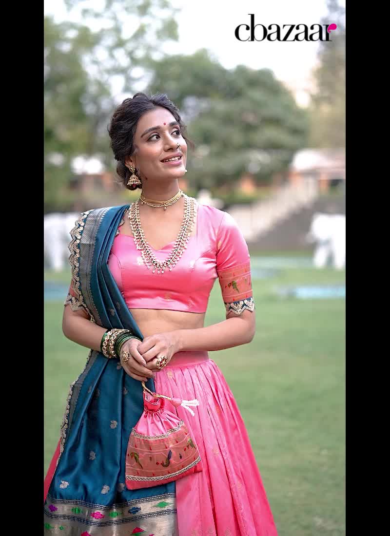 Light Pink Jacquard Silk Zari Embroidered Sequins Lehenga Festive Wear