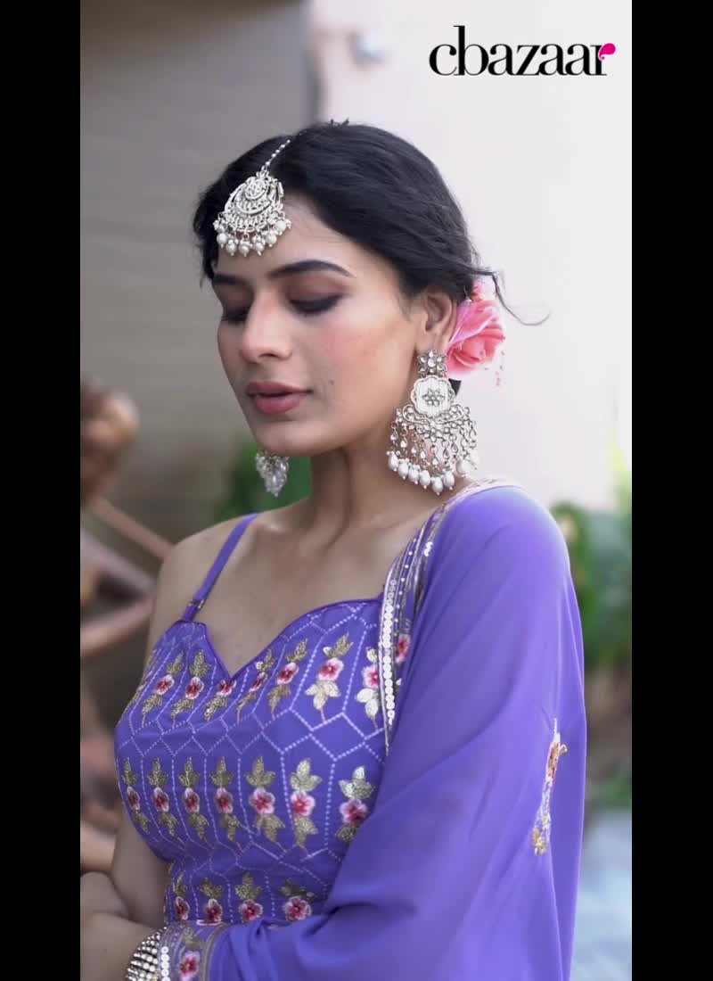 Light Violet Faux Georgette Zari Embroidered Sequins Breathtaking Lehenga Wedding Wear