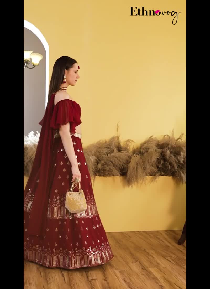 Maroon Embroidered Georgette Lehenga  Festive Wear