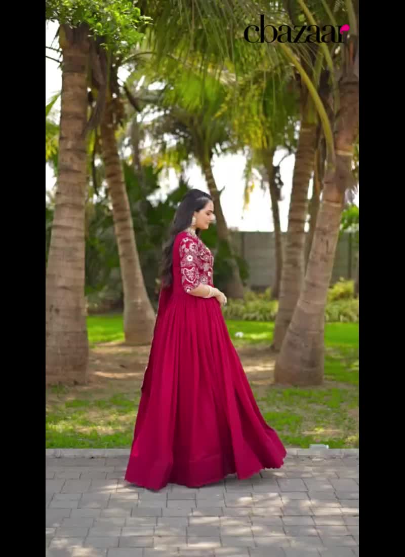 Maroon Shimmer Vichitra Embroidered Sequins Anarkali Suit Festive Wear