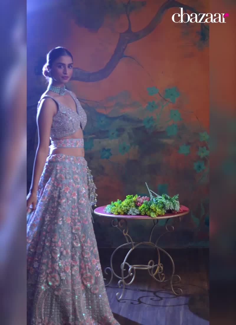 Mauve Embroidered Net Umbrella Lehenga Wedding Wear