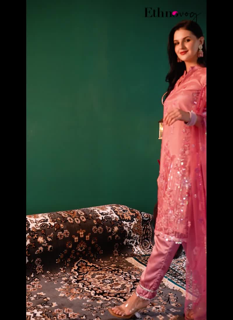 Mauve Net Embroidered Straight Suit Festive Wear