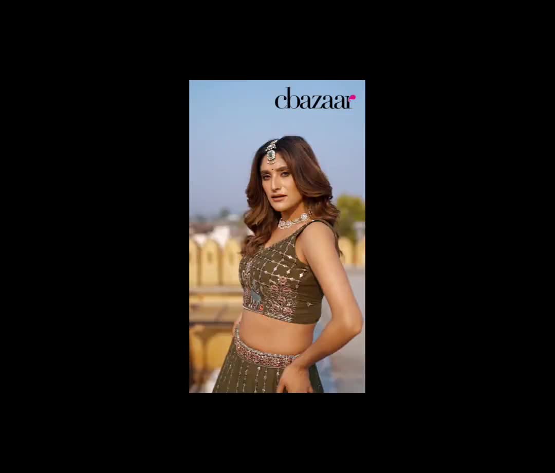 Mehendi Green Crush Silk Embroidered Sequins Lehenga Wedding Wear