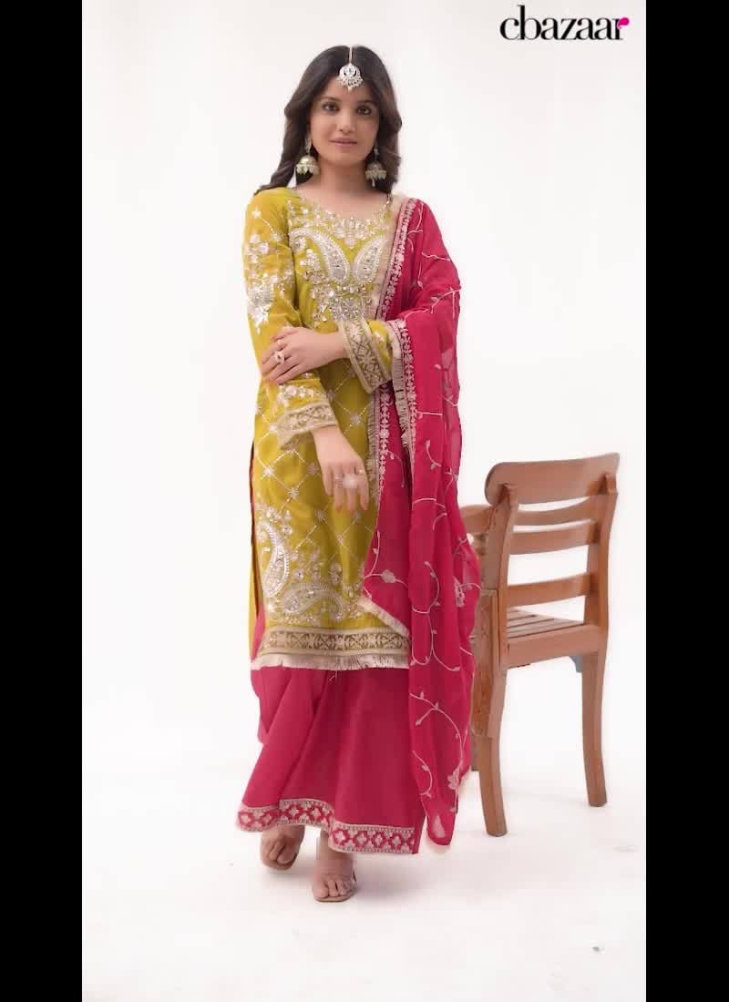 Mehendi Green Embroidered Zari Sequins Pakistani Suit Party Wear