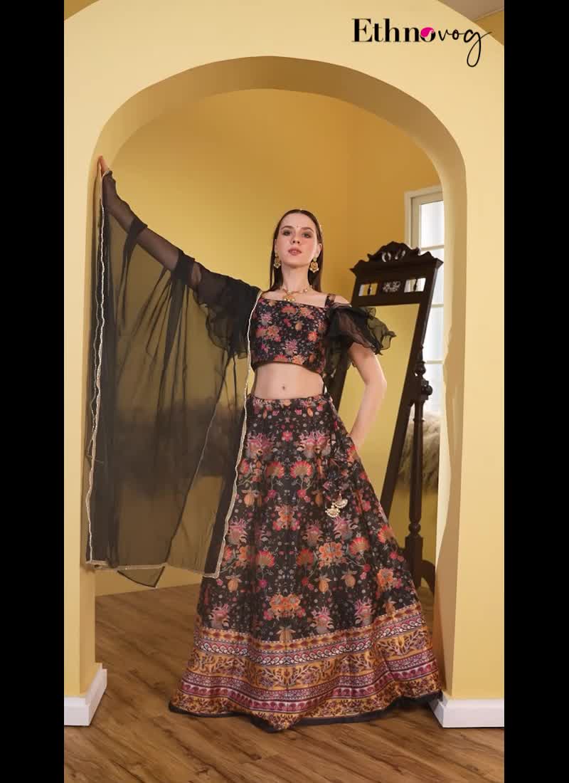 MultiColour Digital Printed Kali Lehenga Festive Wear