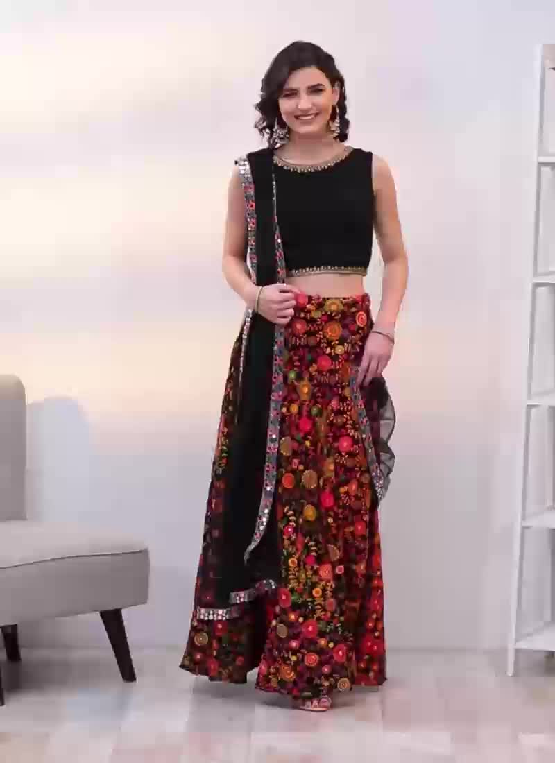 Multicolored Embroidered Floor Length Lehenga Set Festive Wear
