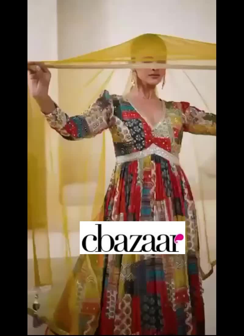 Multicolored Georgette Embroidered Sequins Anarkali Gown With Dupatta Festive Wear