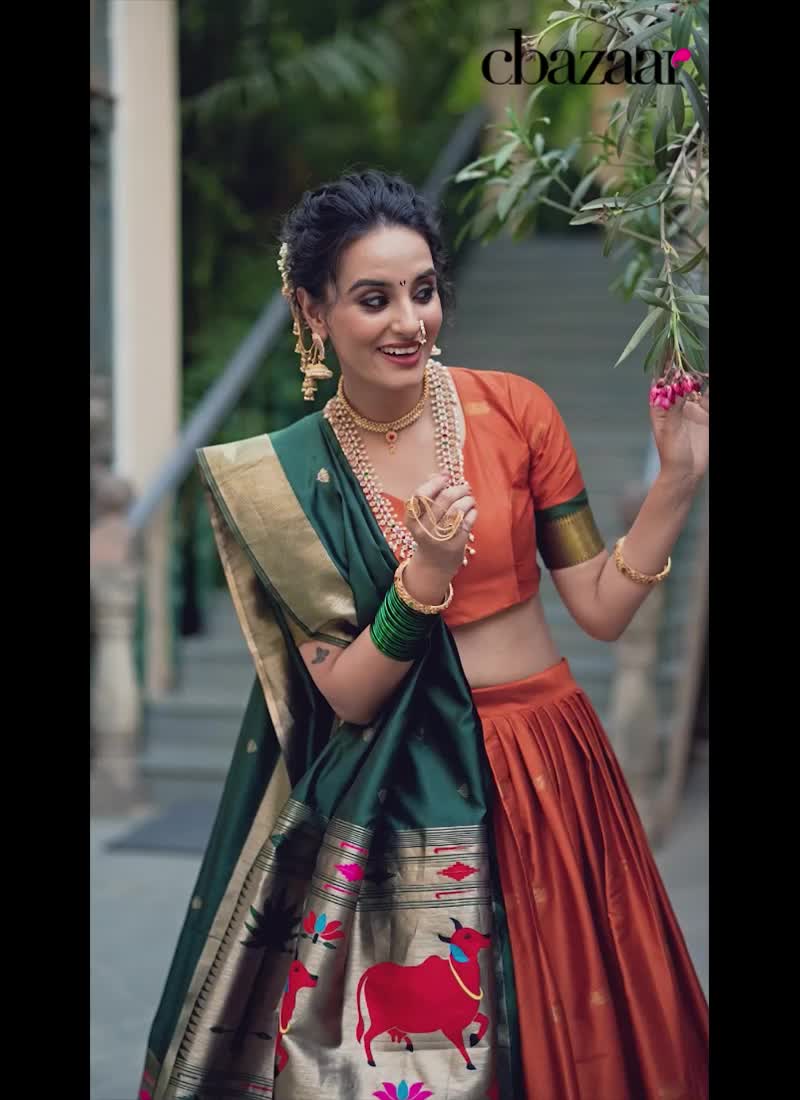 Orange Jacquard Silk Zari Woven Lehenga Festive Wear