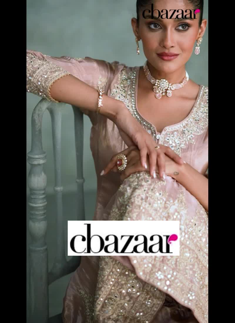 Organza Embroidered Mirror Work Anarkali Suit Party Wear