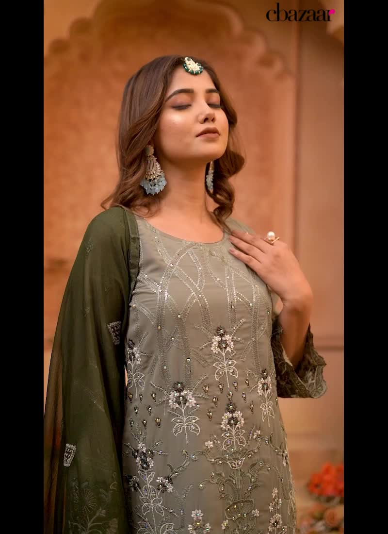 Pastel Green Sequins Embroidered Pakistani Suit Party Wear