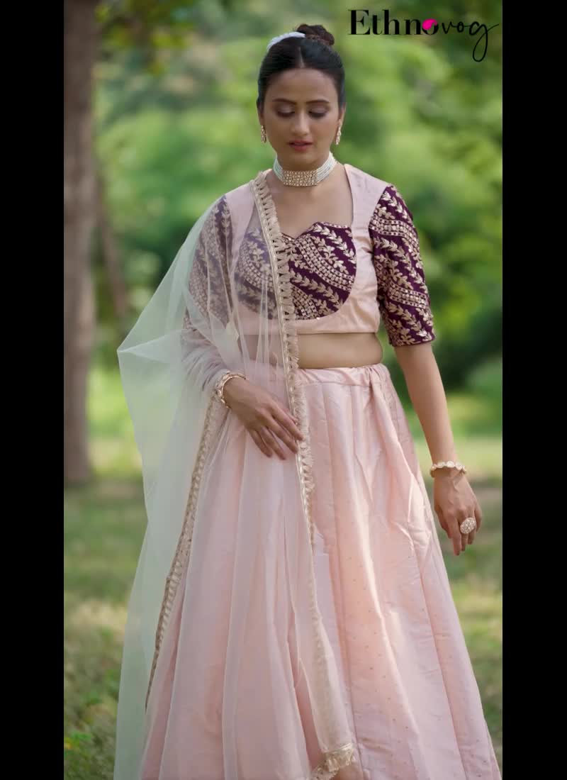 Peach N Wine Art Silk Kali Lehenga Set Festive Wear