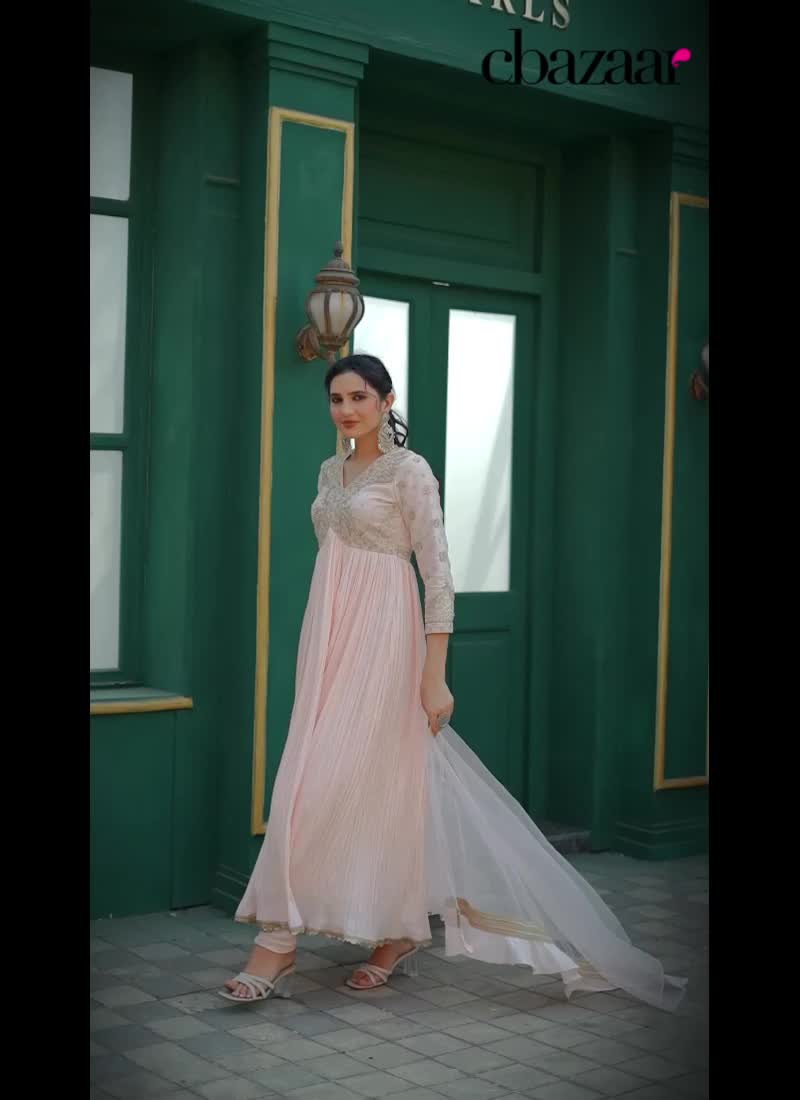 Peach Silk Zardosi Hand Embroidered Anarkali Suit Festive Wear