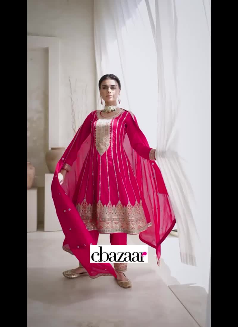Pink Art Silk Gota Embroidered Straight Pant Suit Party Wear