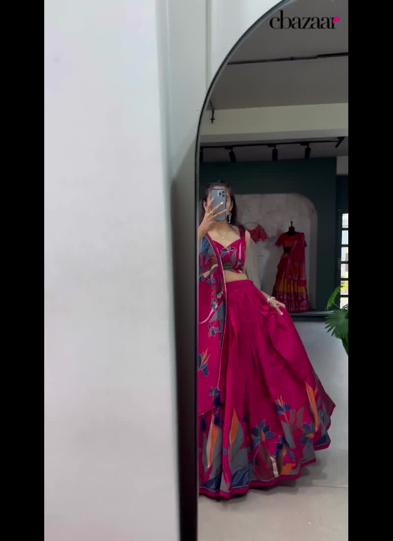Pink Chanderi Floral Print Classy Lehenga With Choli And Dupatta Festive Wear