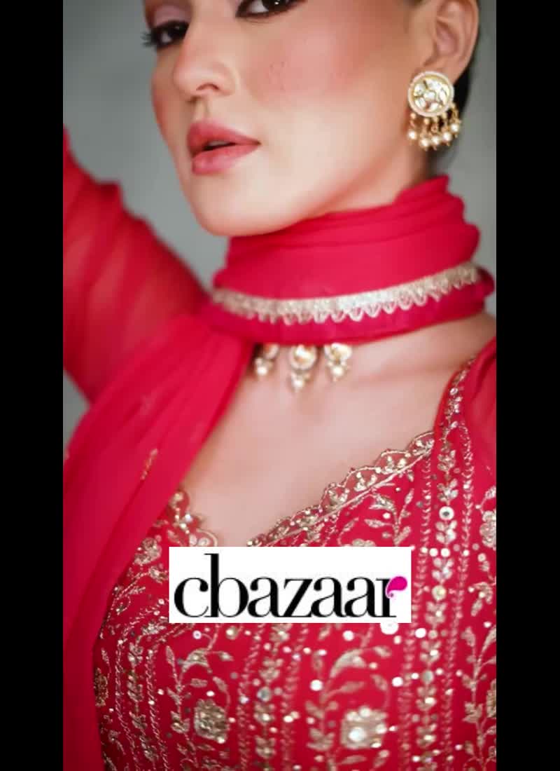 Pink Embroidered Sequins Mirror Work Palazzo Suit Party Wear