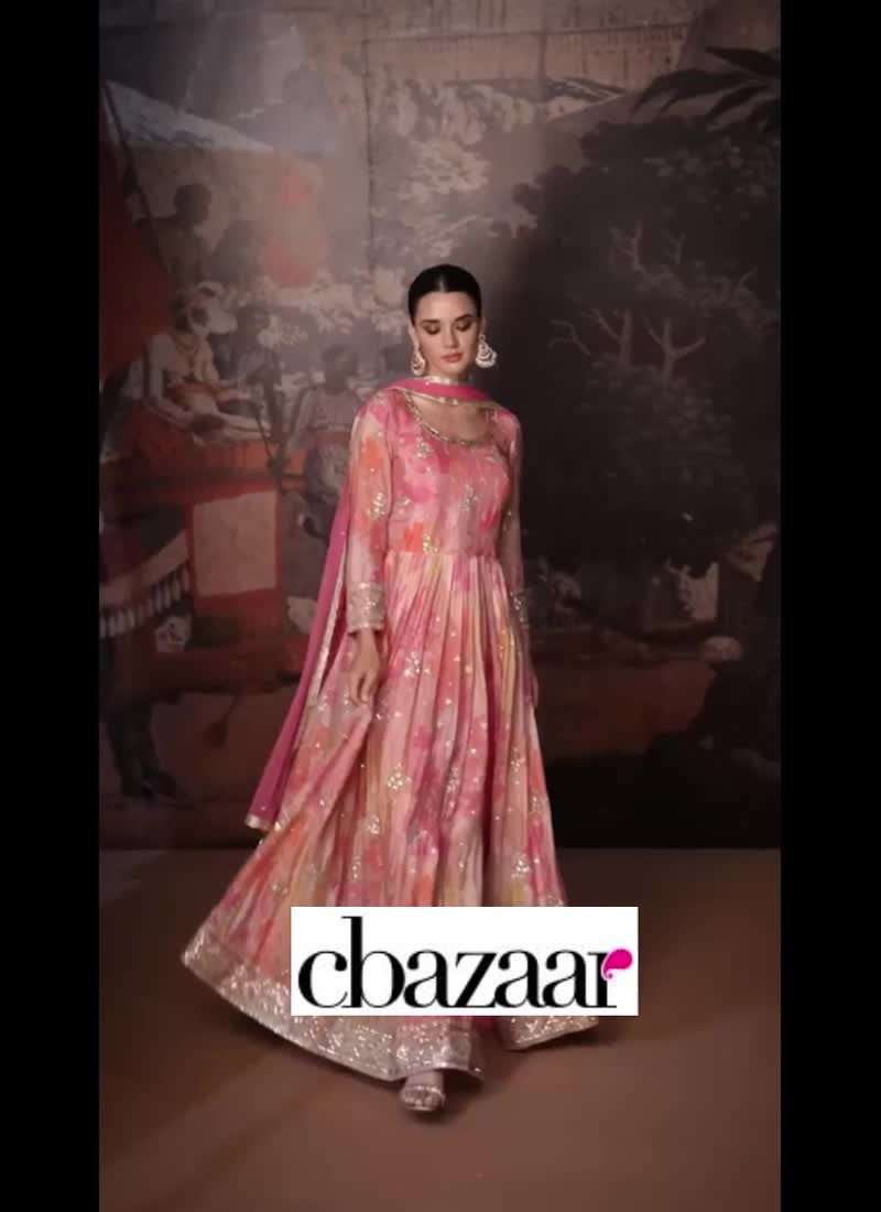 Pink Faux Georgette Embroidered Anarkali Suit Party Wear