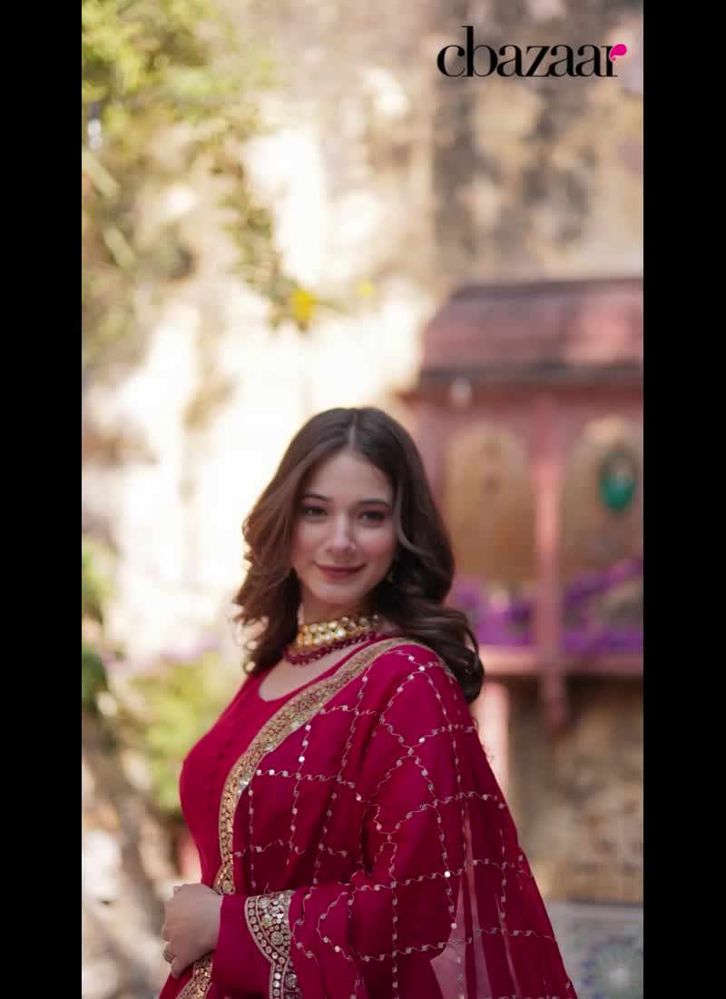Pink Faux Georgette Embroidered Sequins Anarkali Suit Festive Wear