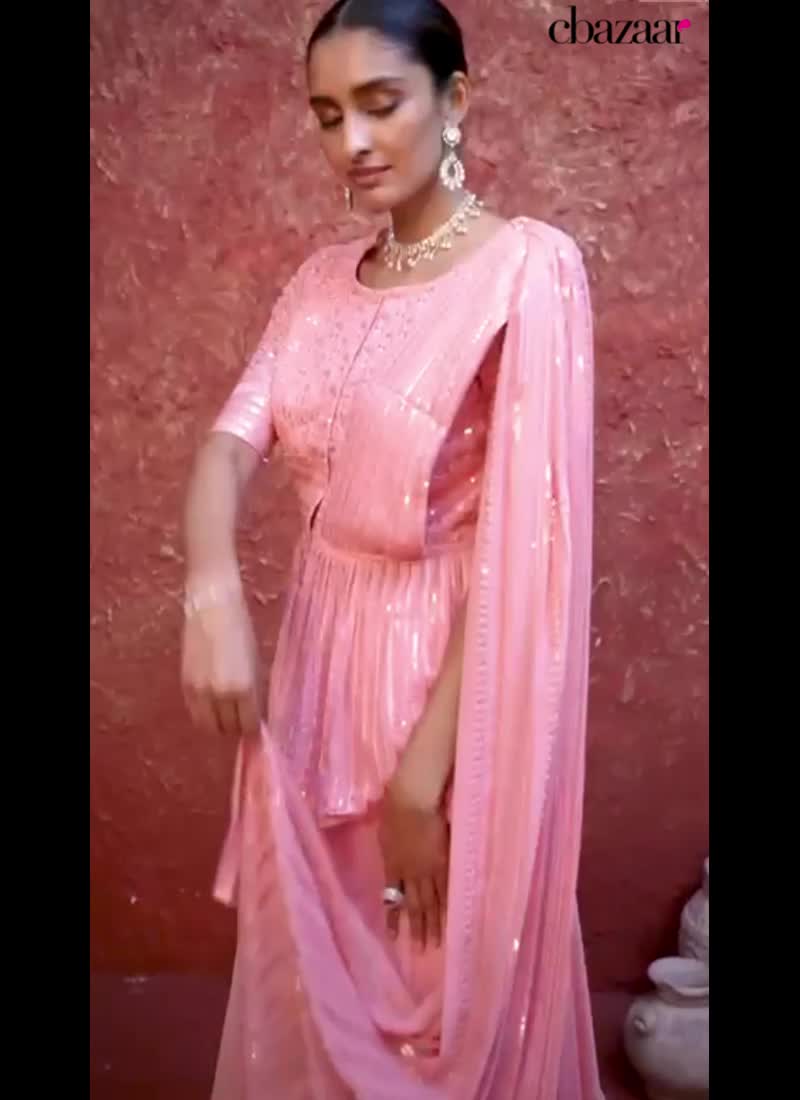 Pink Faux Georgette Embroidered Umbrella Lehenga Party Wear