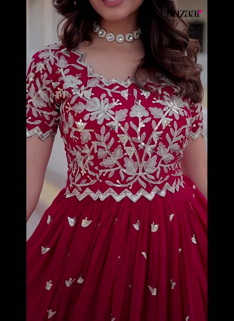 Pink Faux Georgette With Floral Embroidered Sequins Anarkali Gown Party Wear